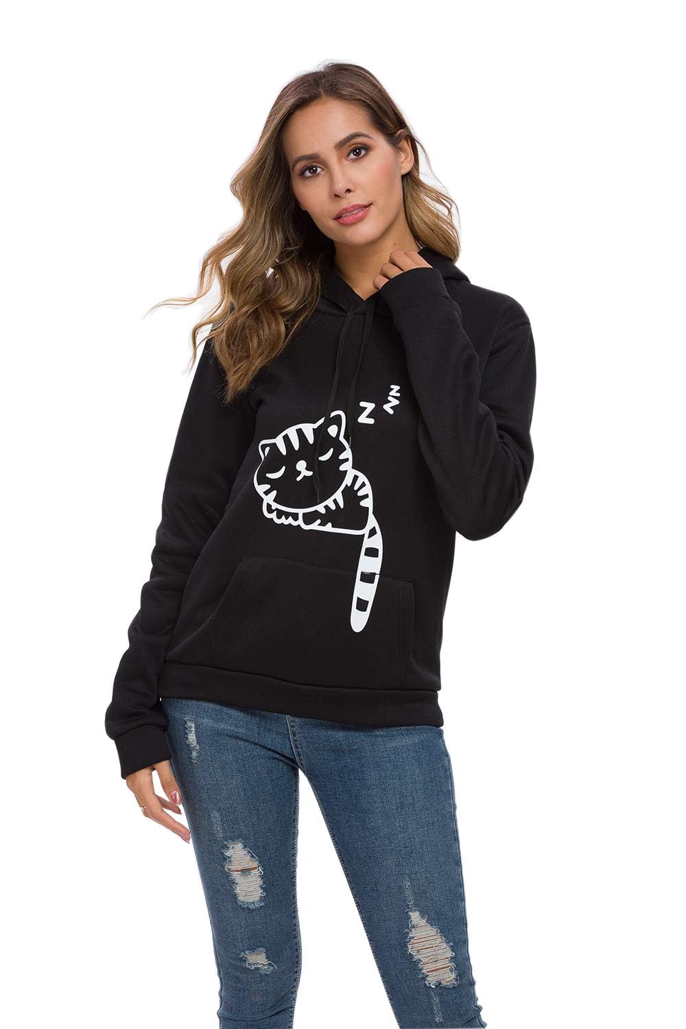 Lziizl Cat Hoodie Sweatshirt for Women Teen Girls Cute Cat Ear Pullover
