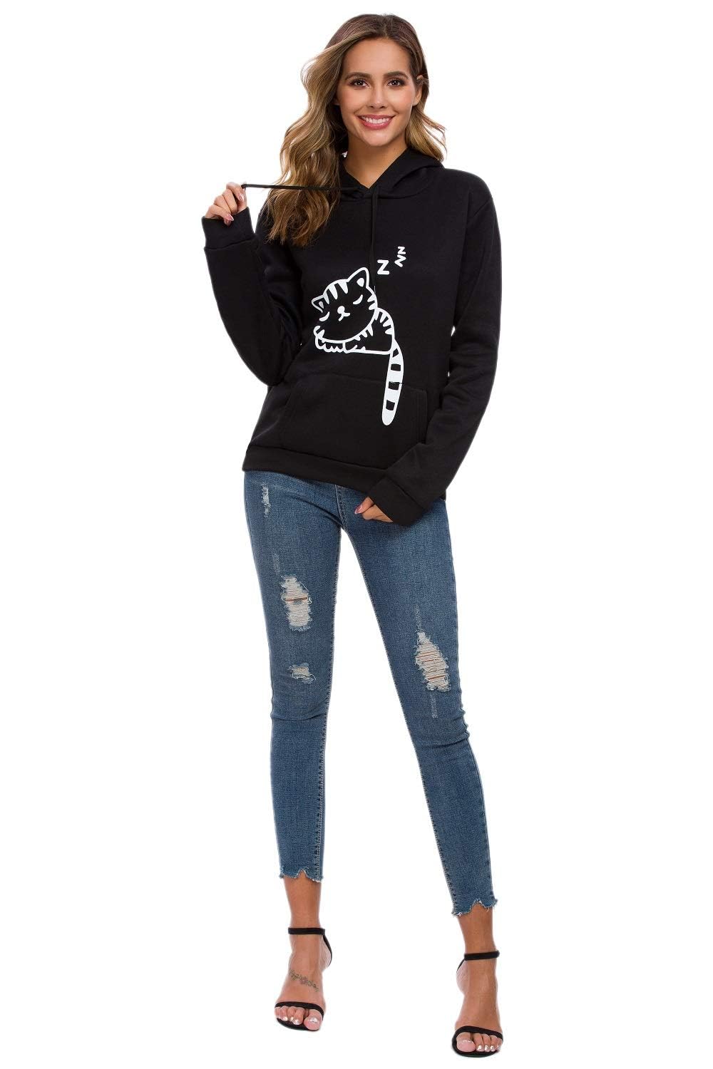 Lziizl Cat Hoodie Sweatshirt for Women Teen Girls Cute Cat Ear Pullover
