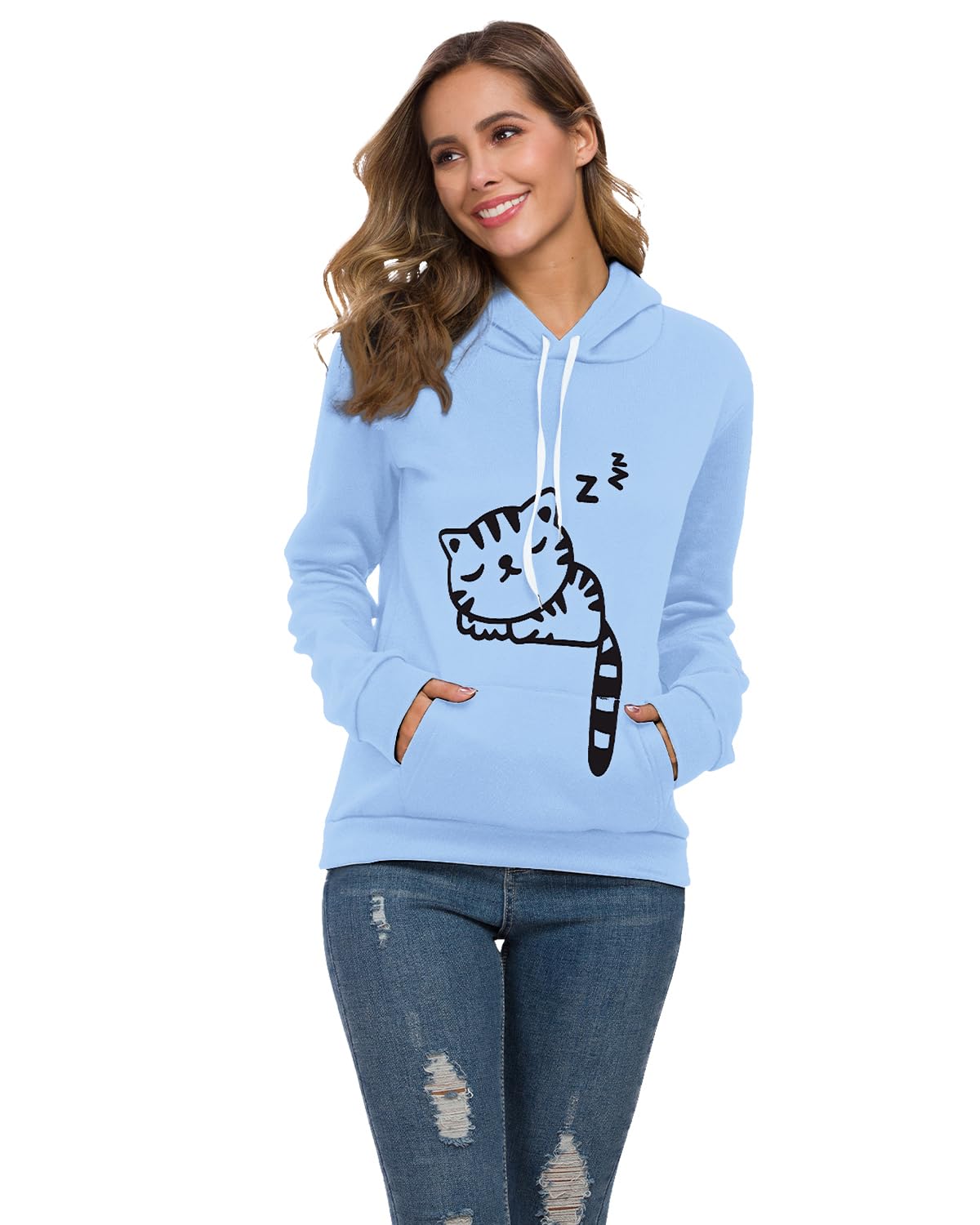 Lziizl Cat Hoodie Sweatshirt for Women Teen Girls Cute Cat Ear Pullover