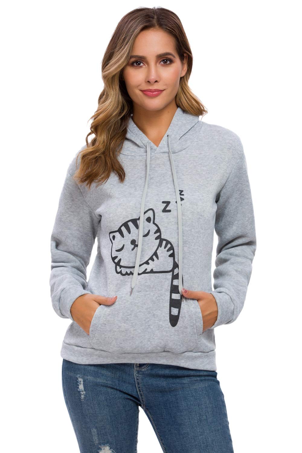 Lziizl Cat Hoodie Sweatshirt for Women Teen Girls Cute Cat Ear Pullover