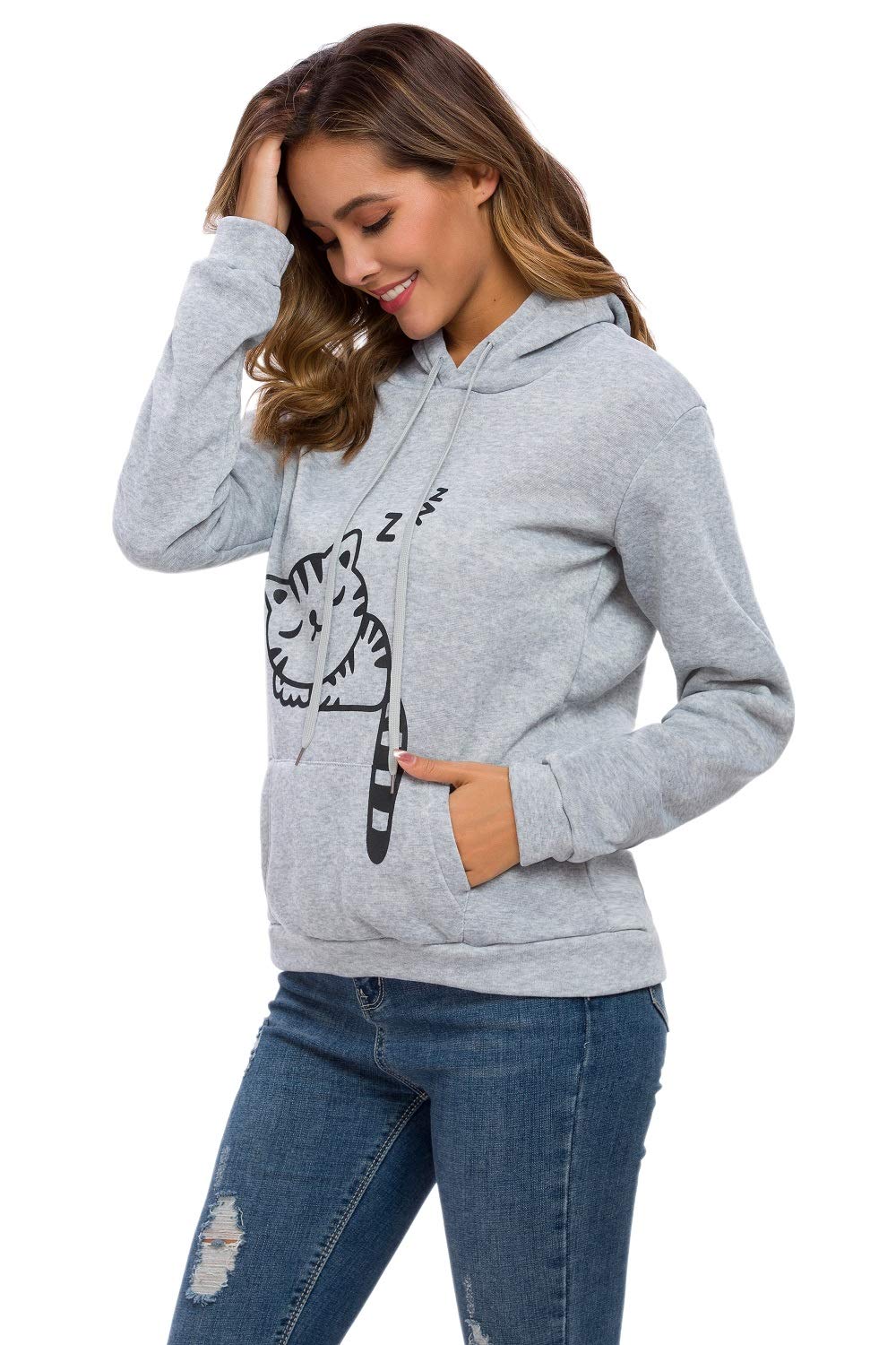 Lziizl Cat Hoodie Sweatshirt for Women Teen Girls Cute Cat Ear Pullover