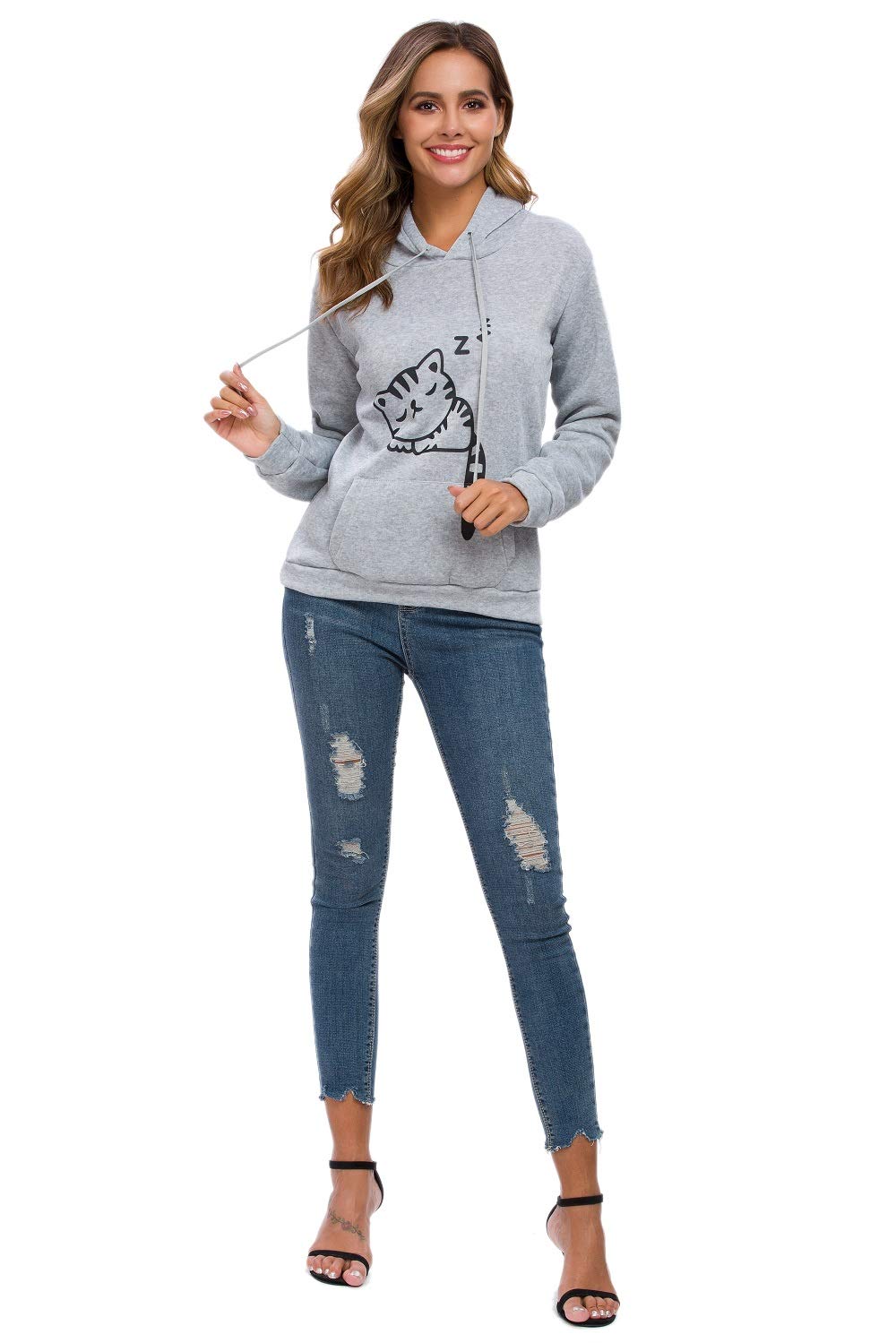 Lziizl Cat Hoodie Sweatshirt for Women Teen Girls Cute Cat Ear Pullover