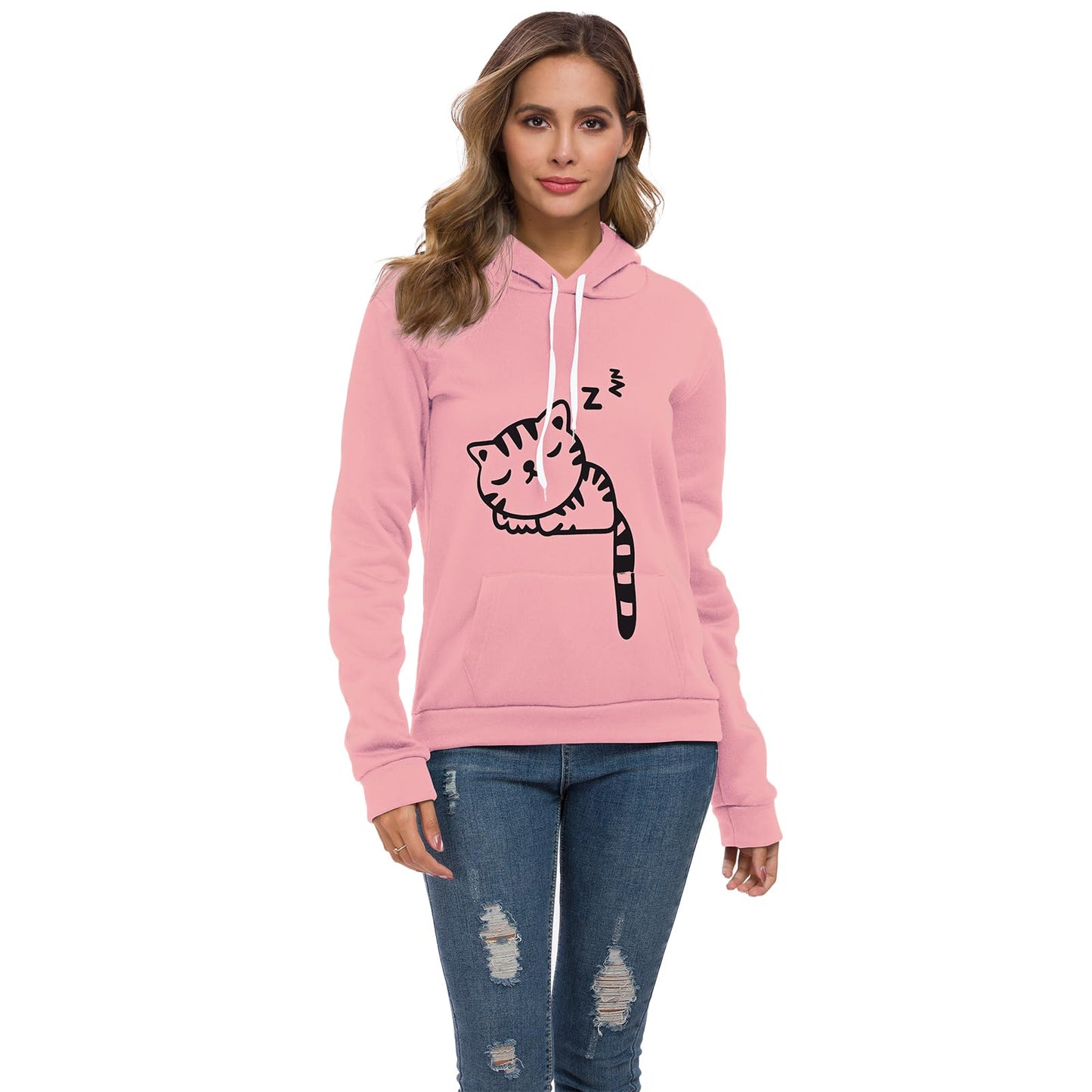 Lziizl Cat Hoodie Sweatshirt for Women Teen Girls Cute Cat Ear Pullover