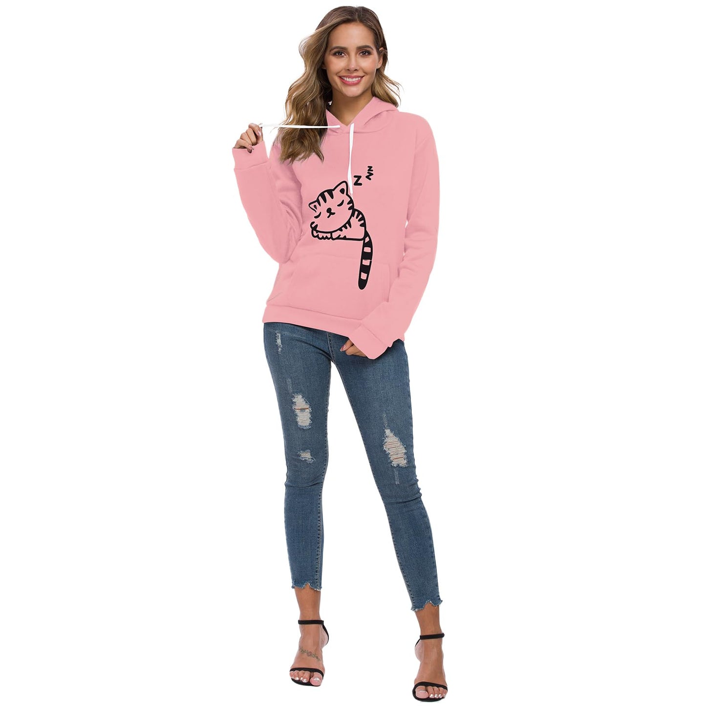 Lziizl Cat Hoodie Sweatshirt for Women Teen Girls Cute Cat Ear Pullover