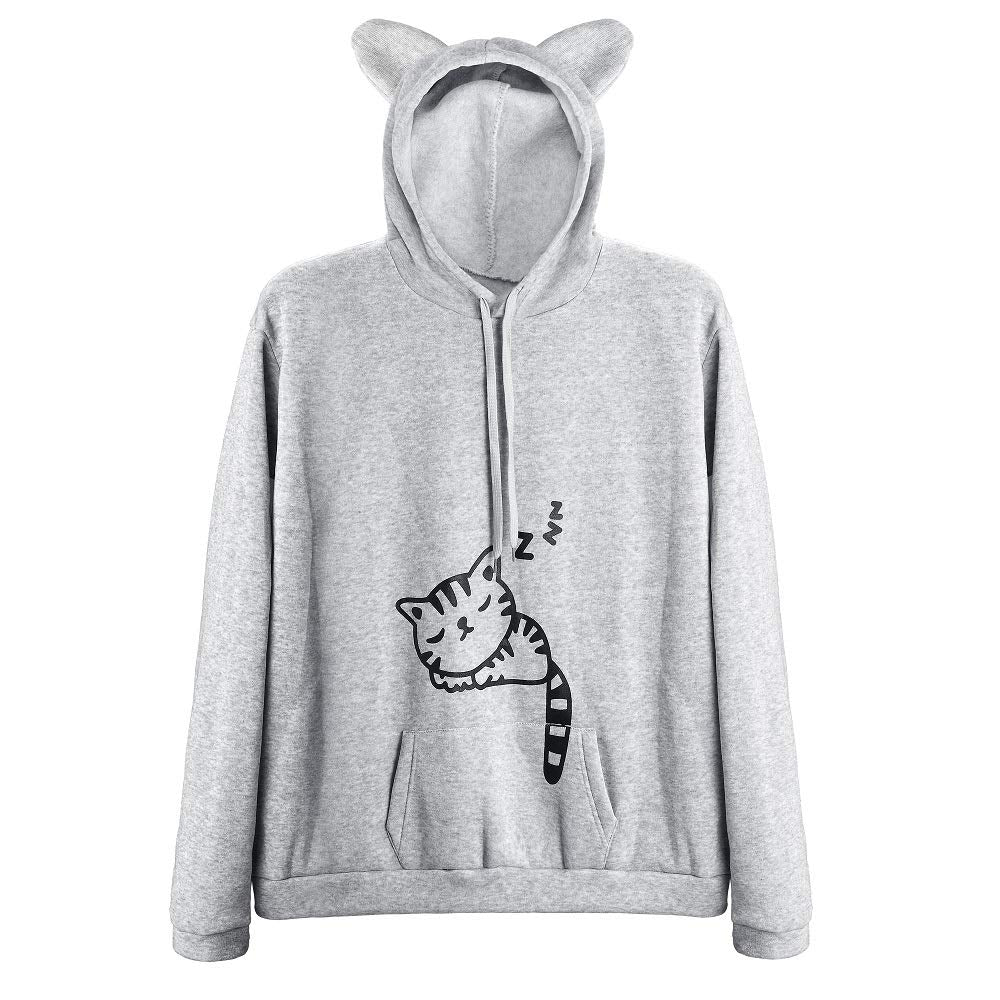Lziizl Cat Hoodie Sweatshirt for Women Teen Girls Cute Cat Ear Pullover