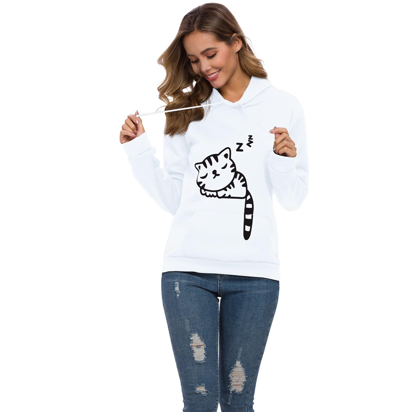 Lziizl Cat Hoodie Sweatshirt for Women Teen Girls Cute Cat Ear Pullover